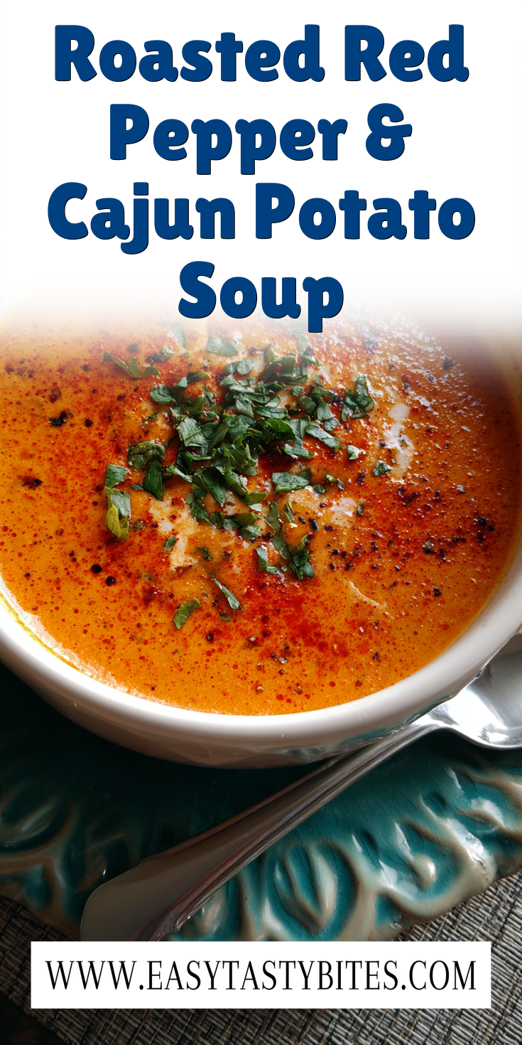 Roasted Red Pepper & Cajun Potato Soup served warm with cozy spices