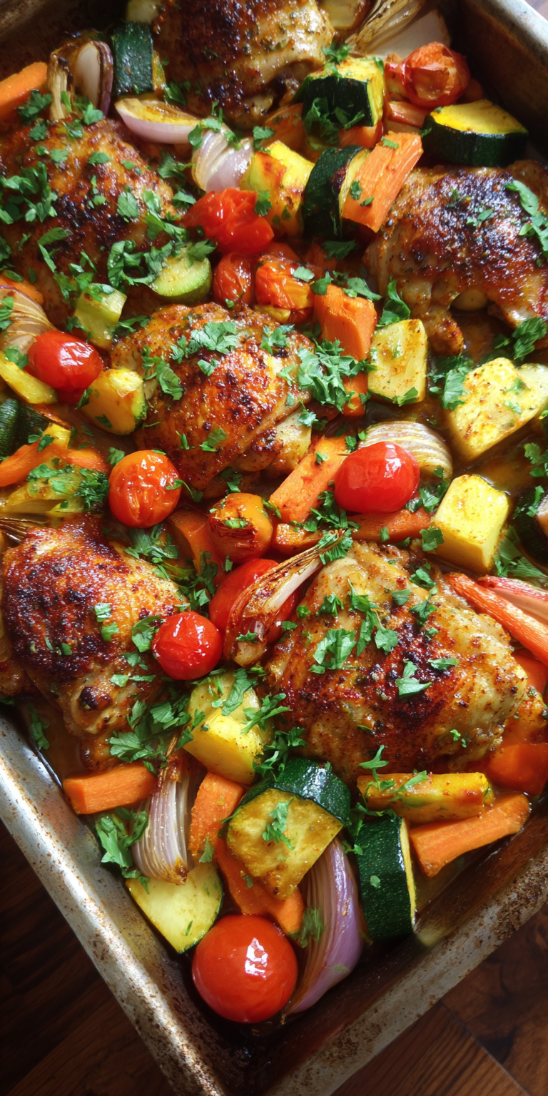Roasted Vegetable & Harissa Chicken Thighs Recipe
