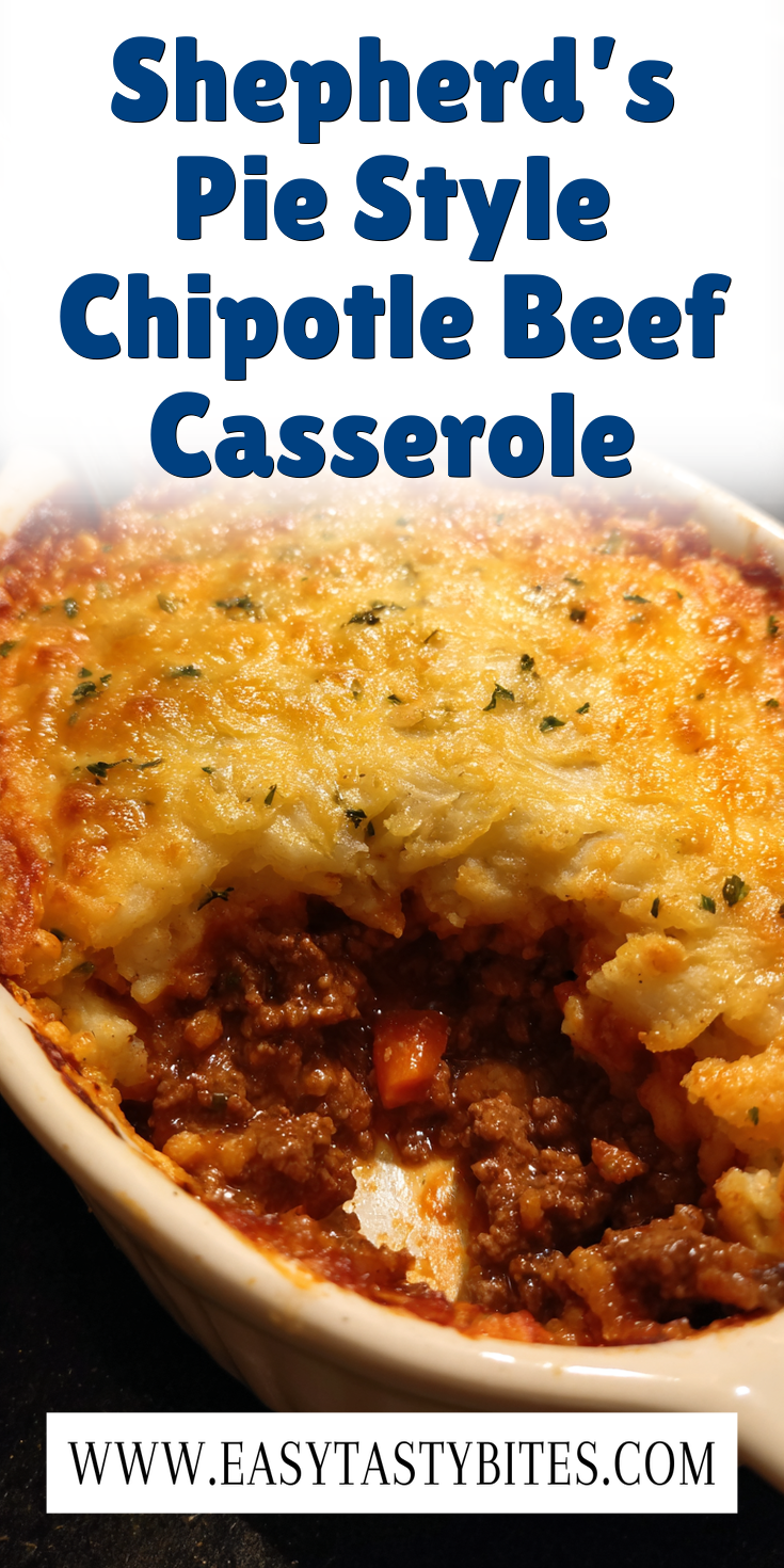 Shepherd’s Pie Style Chipotle Beef Casserole served warm with cozy spices