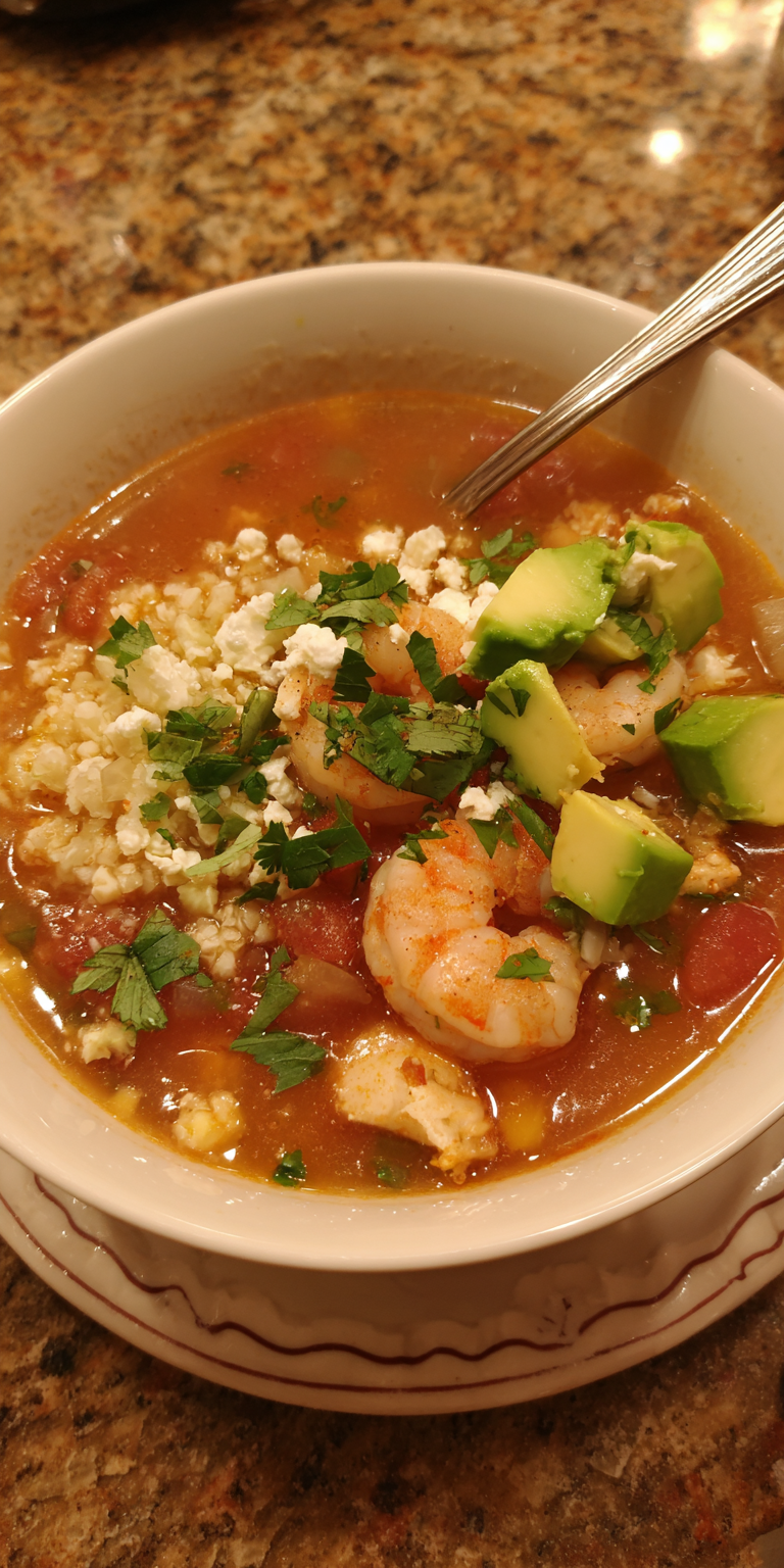 Skinny Chicken & Shrimp Taco Soup with Cauliflower Rice Recipe