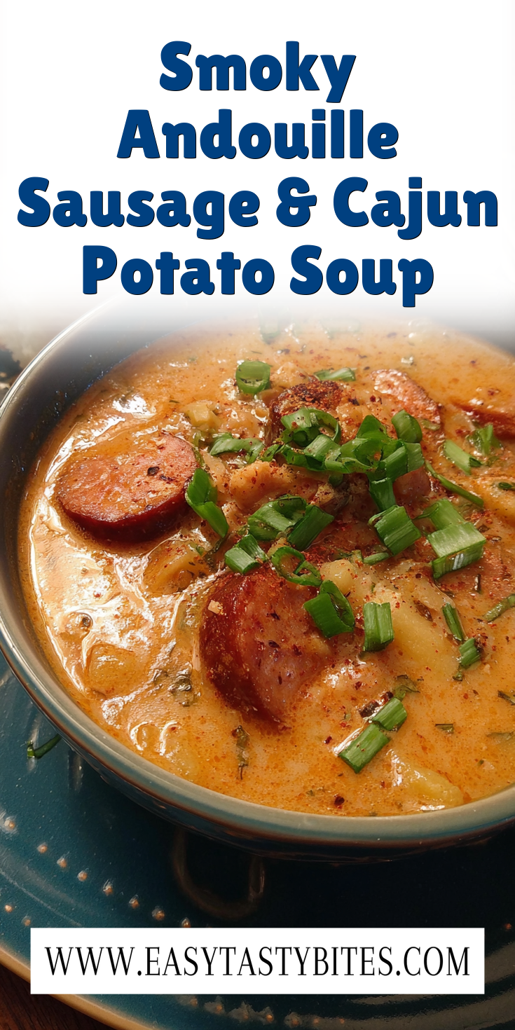 Smoky Andouille Sausage & Cajun Potato Soup served warm with cozy spices