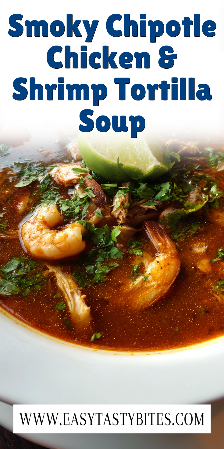 Smoky Chipotle Chicken & Shrimp Tortilla Soup served warm with cozy spices