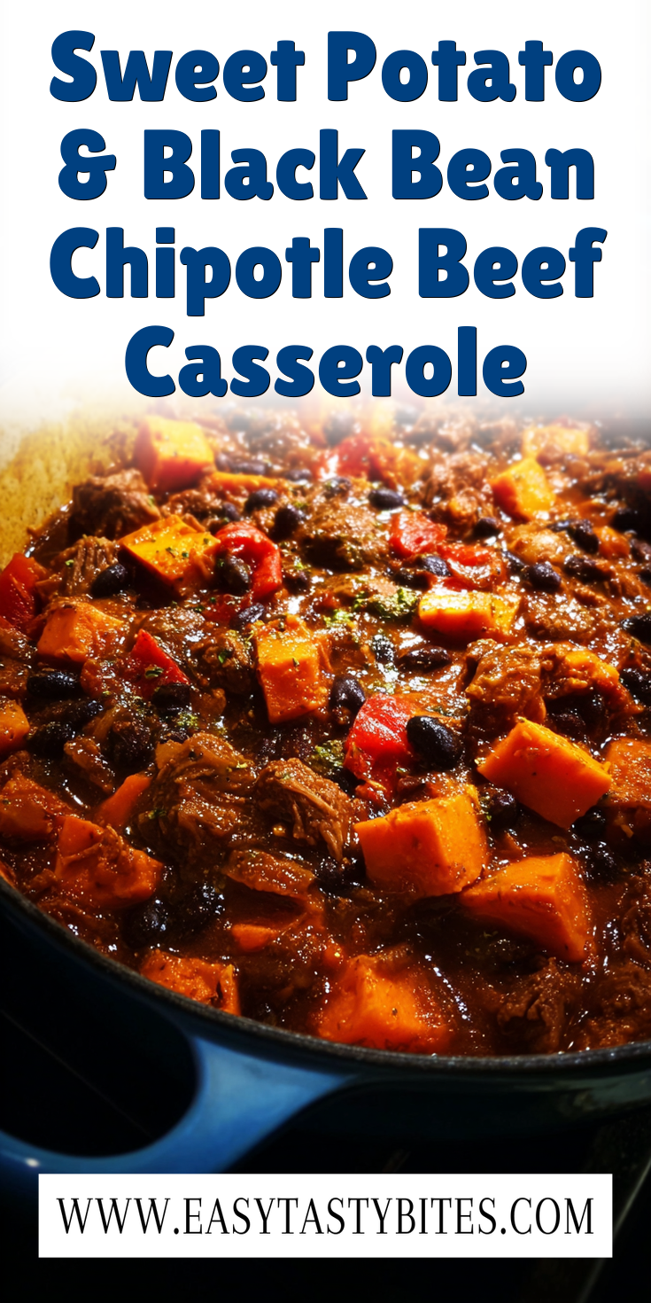 Sweet Potato & Black Bean Chipotle Beef Casserole served warm with cozy spices