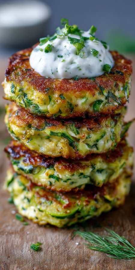 Three-Cheese (Mozzarella, Ricotta, Parm) Zucchini Fritters served warm with cozy spices