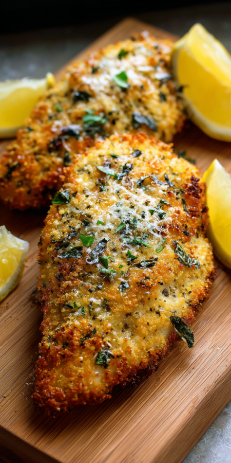 Truffle Oil & Herb Panko Parmesan Chicken served warm with cozy spices
