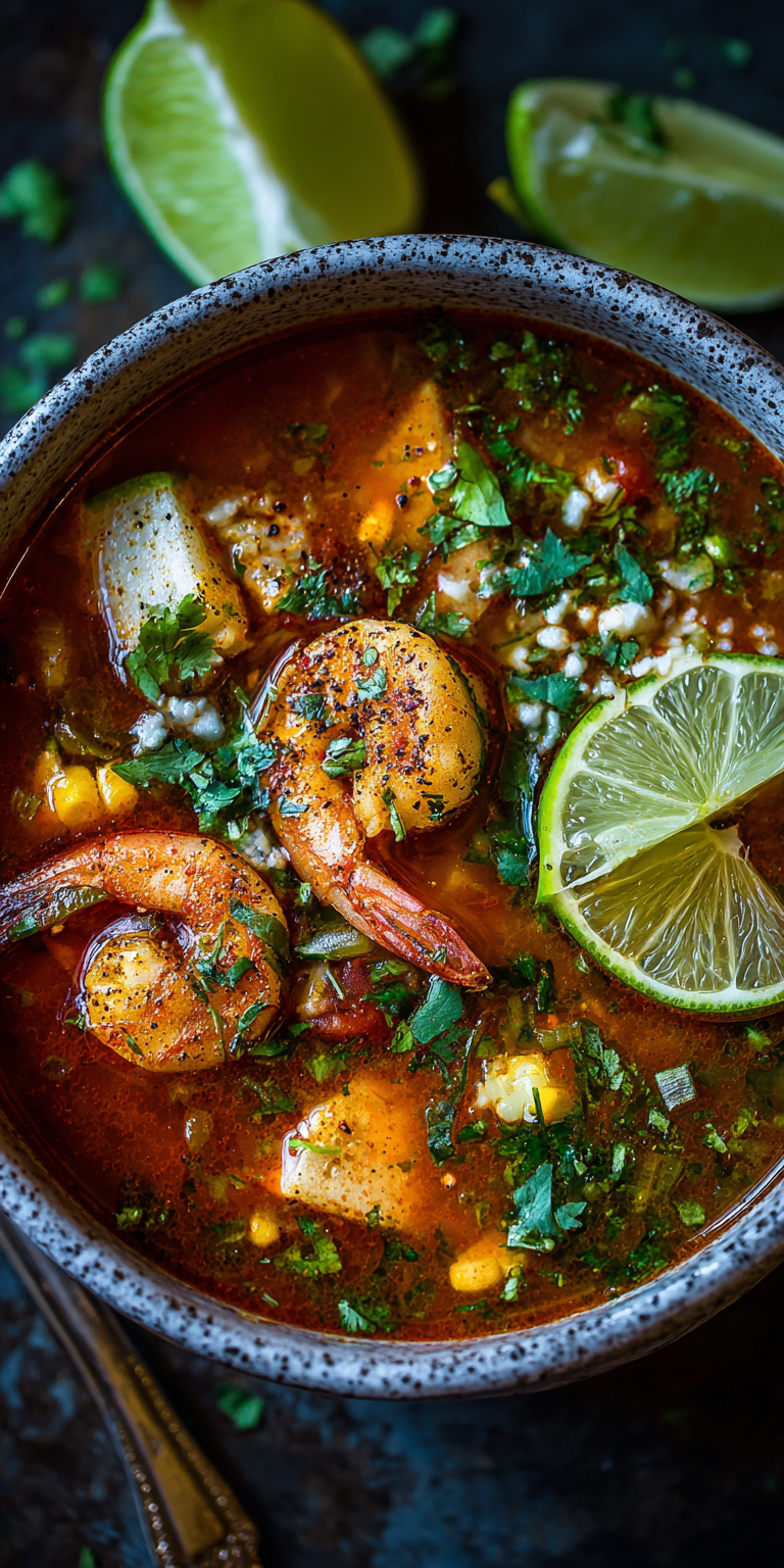 Zesty Lime & Cilantro Chicken Shrimp Taco Soup Recipe