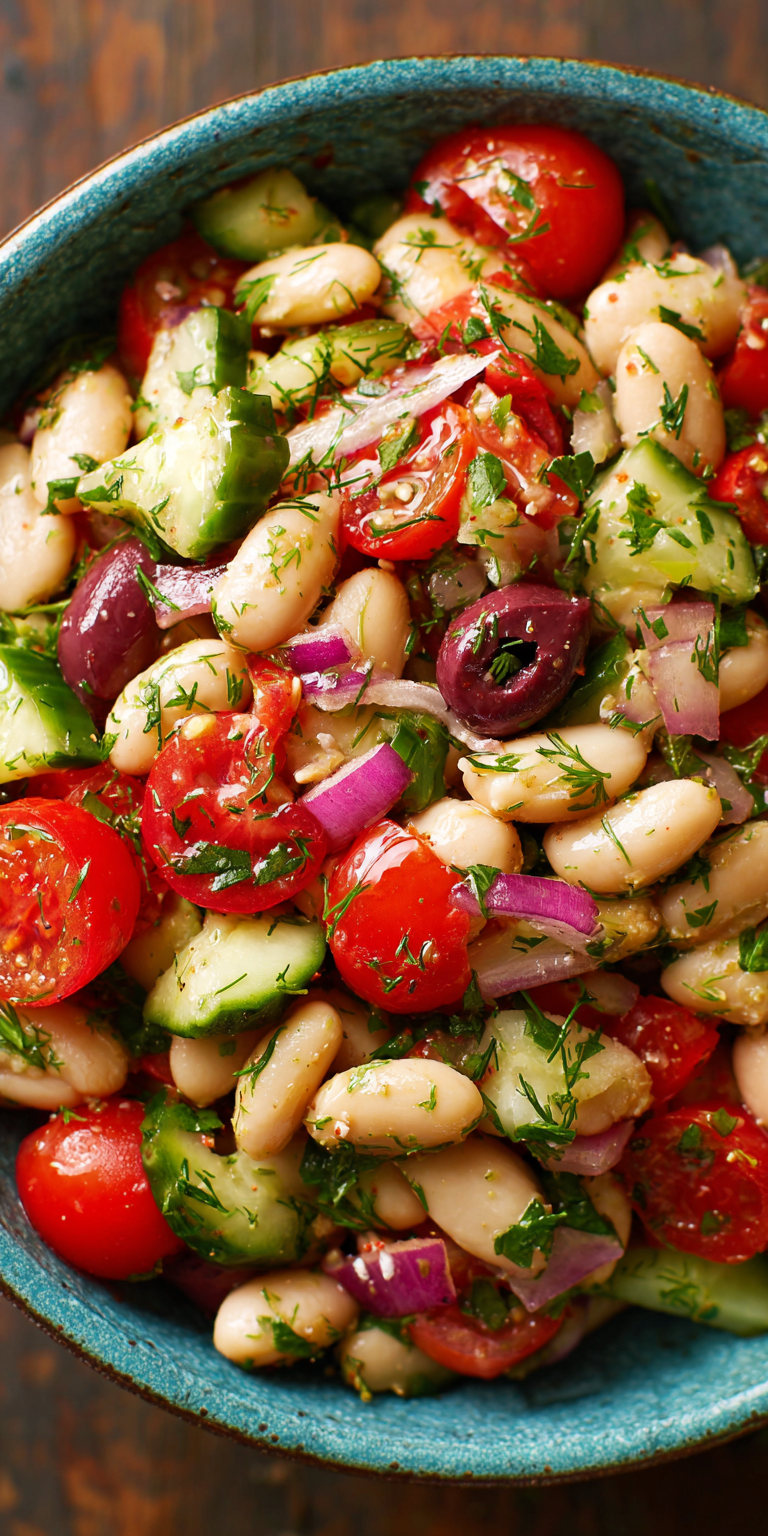 10 Minute Mediterranean White Bean Salad served warm with cozy spices