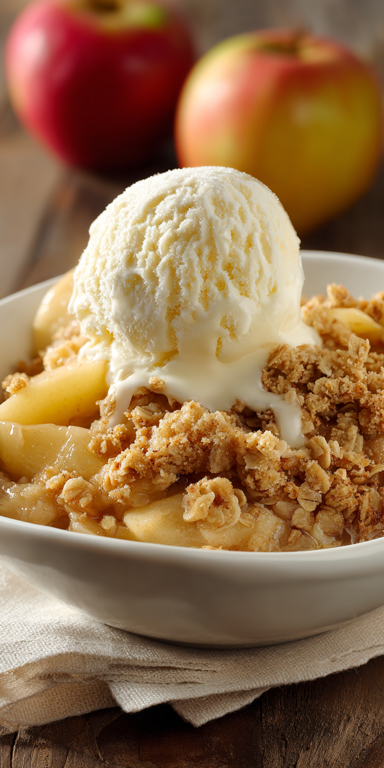 Apple Crisp a la Mode Dessert served warm with cozy spices