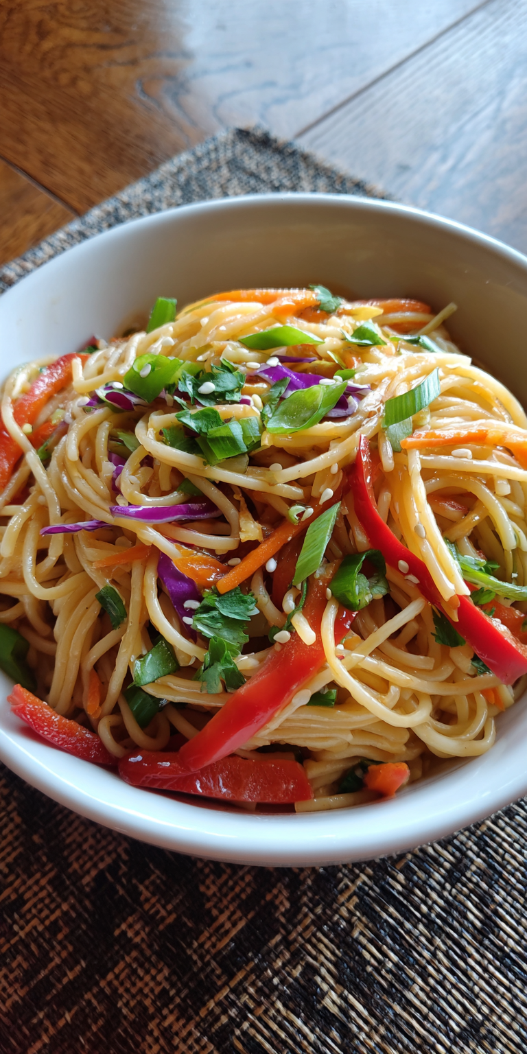 Asian Sesame Noodle Salad Meal Prep served warm with cozy spices