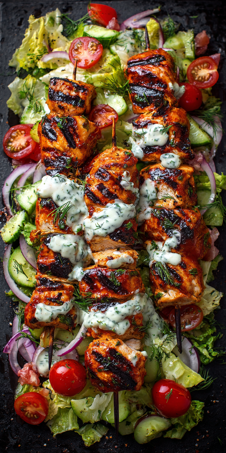BBQ Chicken Skewer Salad served warm with cozy spices