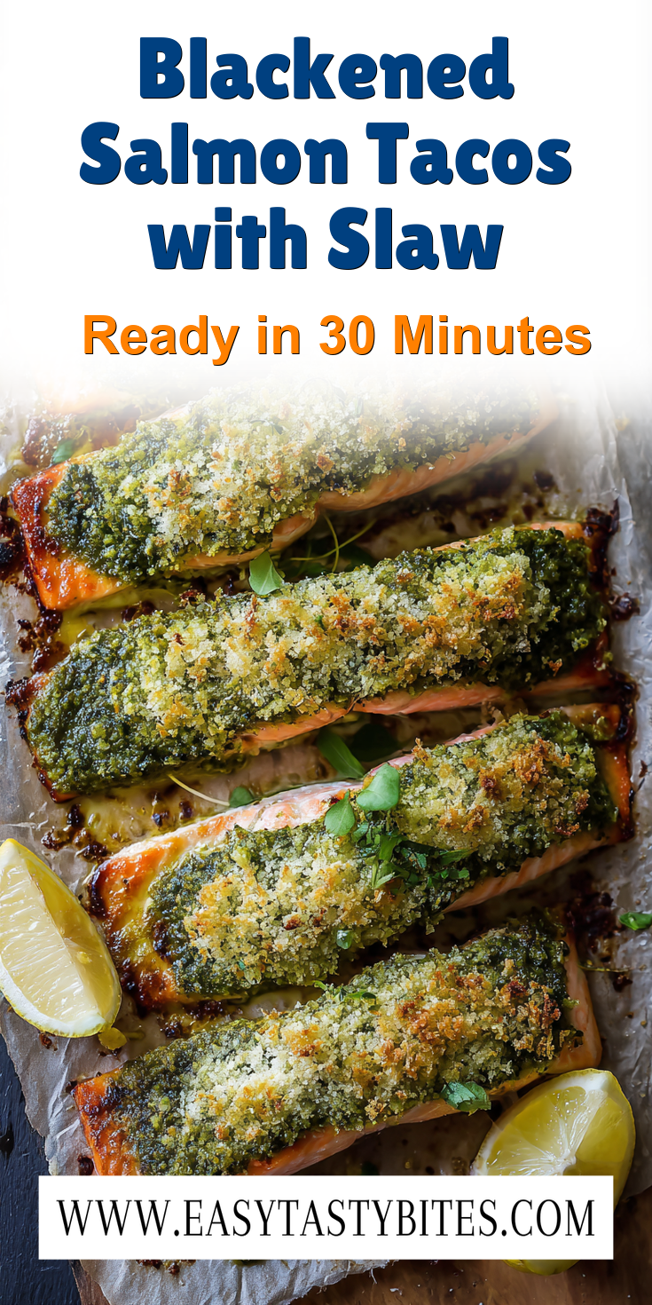 Blackened Salmon Tacos with Slaw served warm with cozy spices