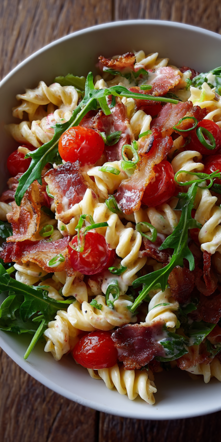 BLT Pasta Salad Bowl served warm with cozy spices