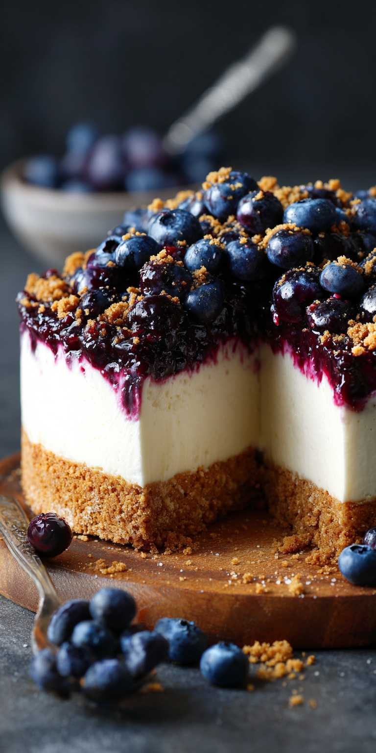 Blueberry Crumble Cheesecake served warm with gentle spices and a cozy aroma