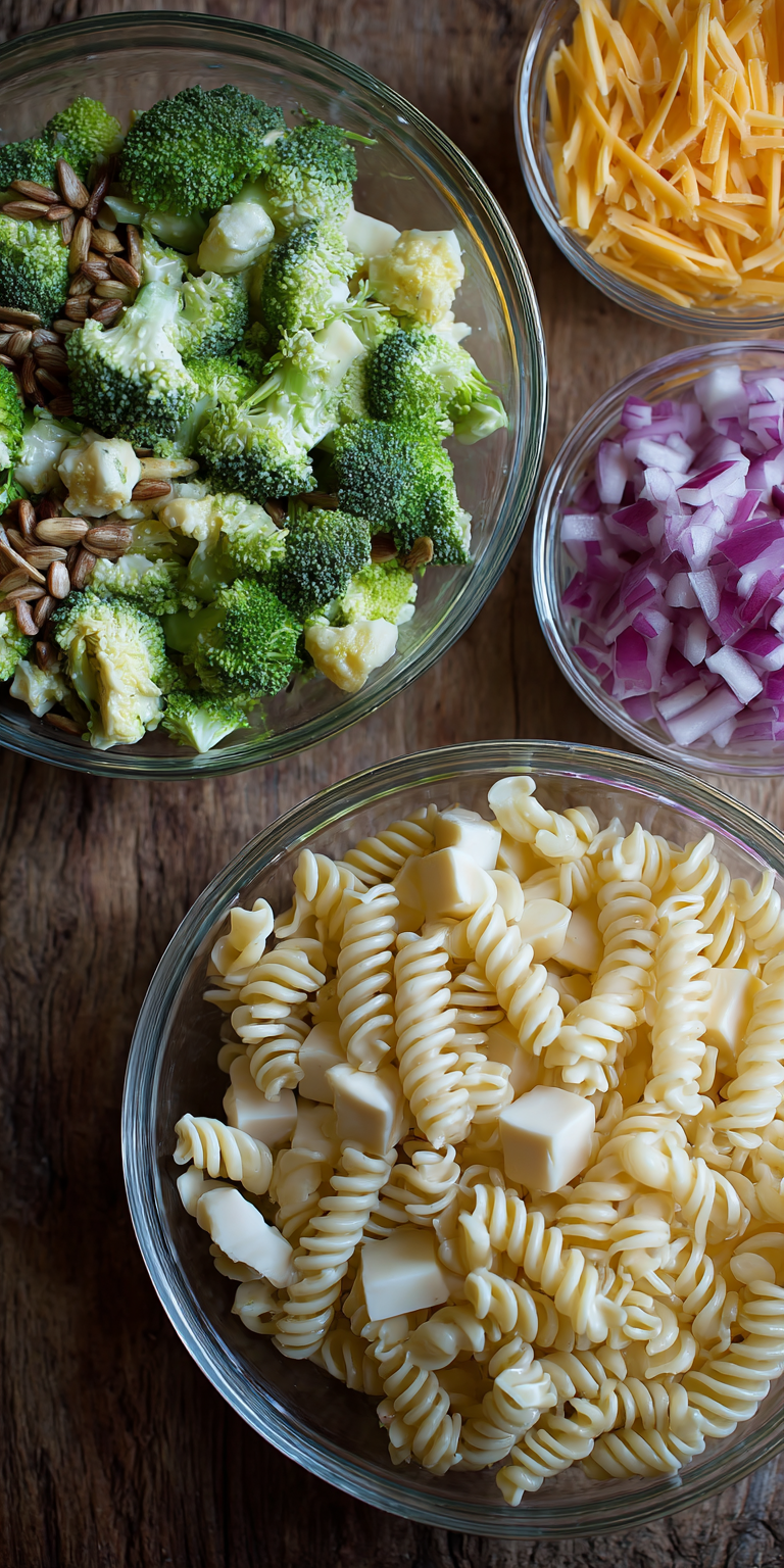 Broccoli and Cheddar Cold Pasta Salad served warm with cozy spices