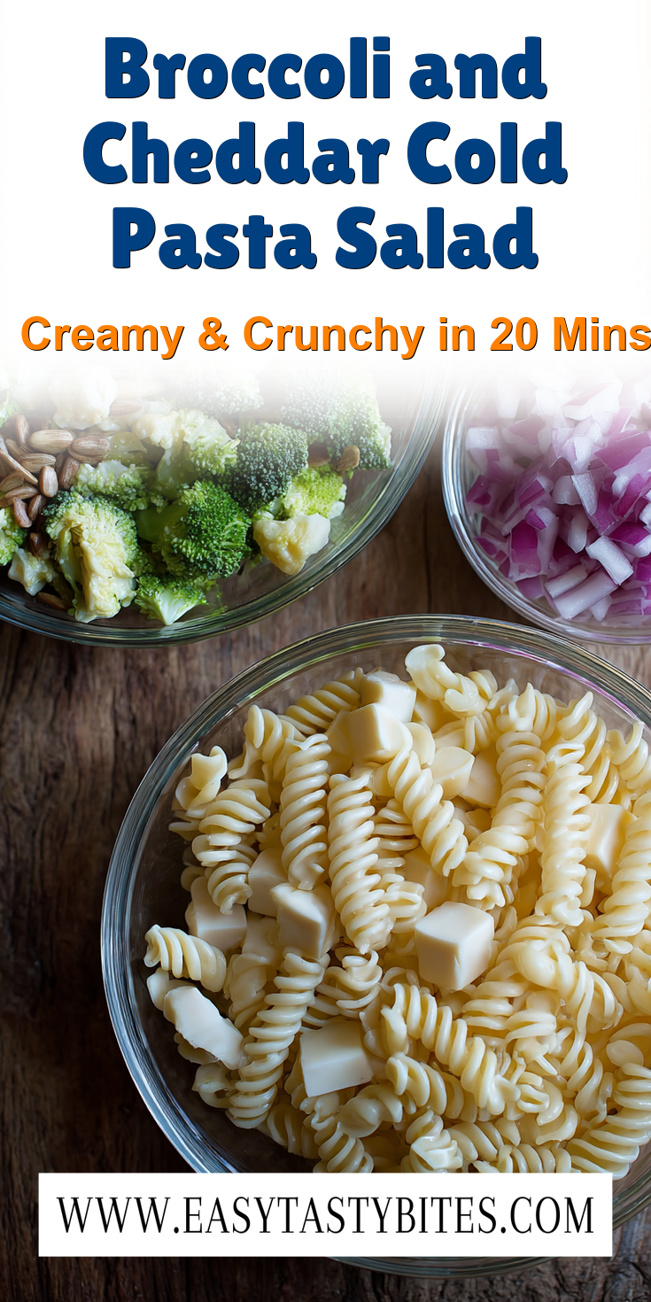 Broccoli and Cheddar Cold Pasta Salad served warm with gentle spices and a cozy aroma