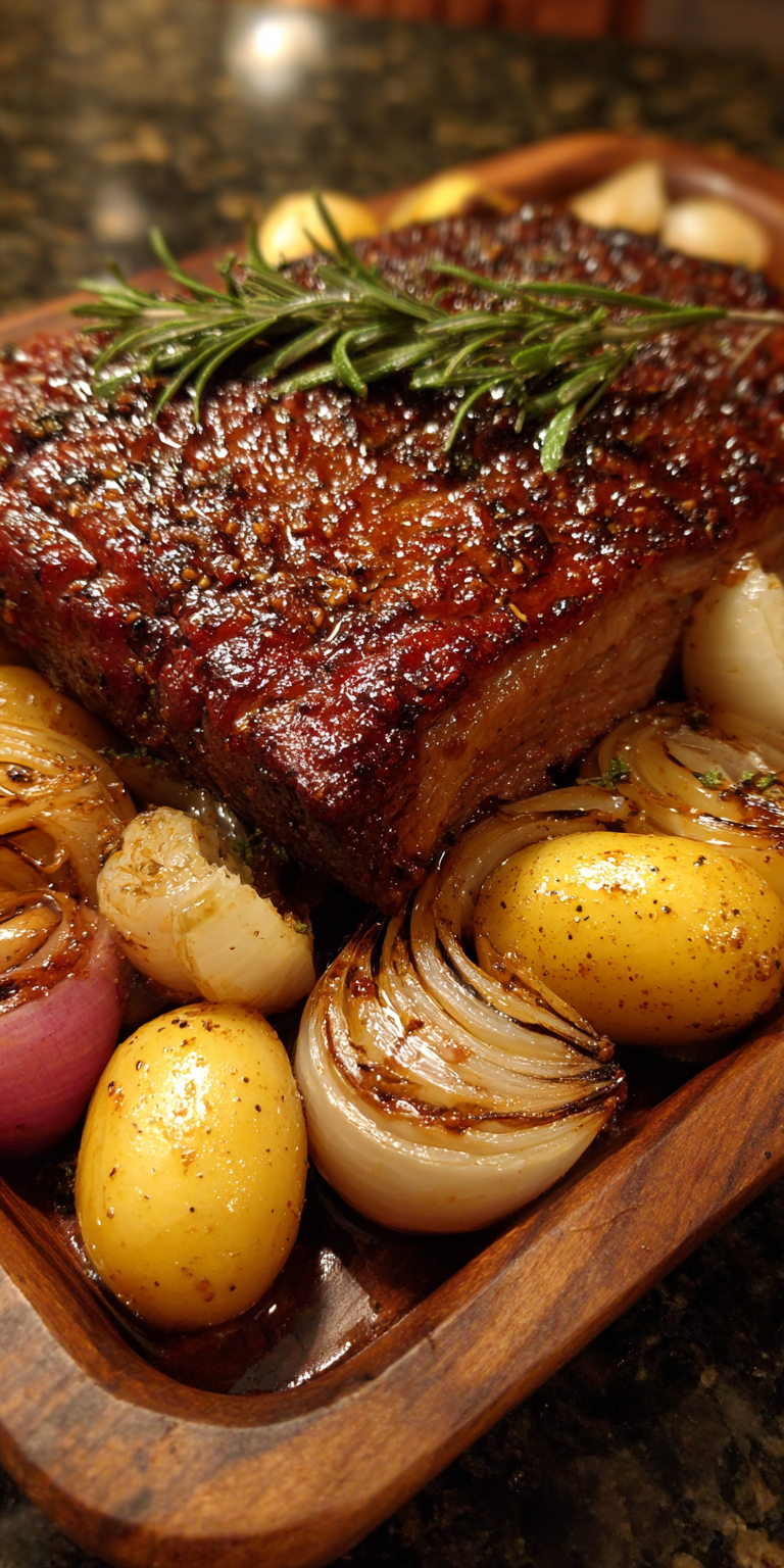 Brown Sugar & Mustard Glazed Corned Beef served warm with cozy spices