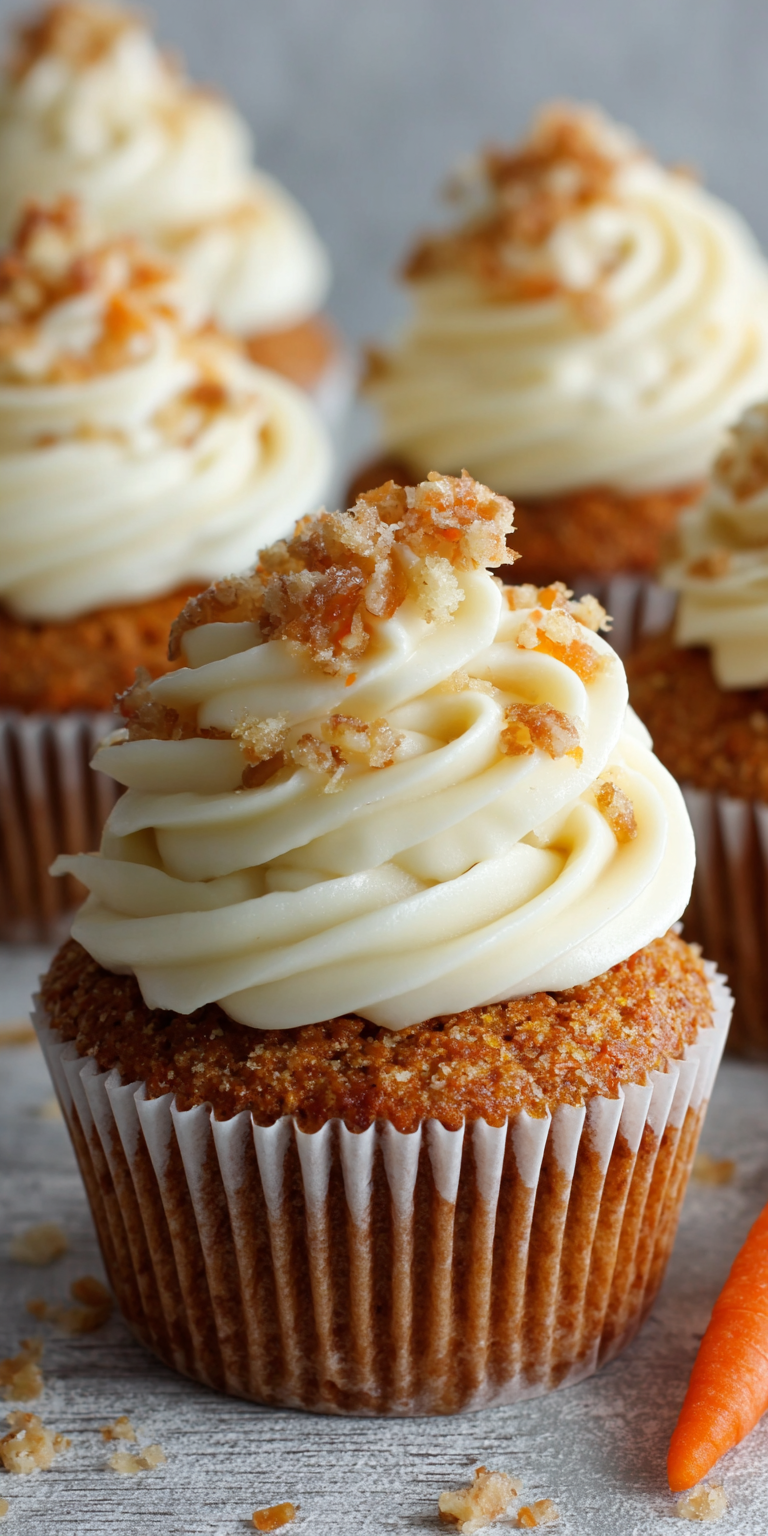 Carrot Cake Cupcakes with Cream Cheese served warm with cozy spices