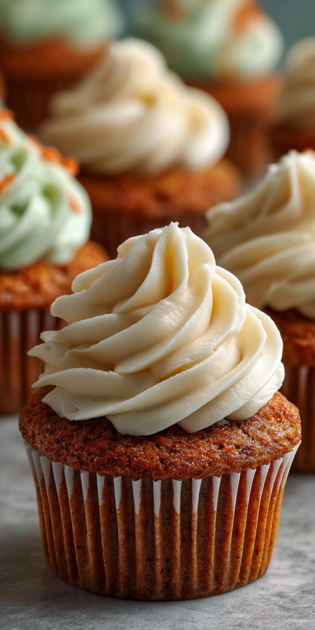 Carrot Cake Cupcakes with Swirled Frosting served warm with gentle spices and a cozy aroma