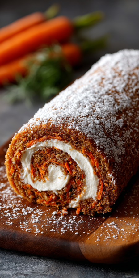 Carrot Cake Roll with Cream Cheese Filling served warm with cozy spices