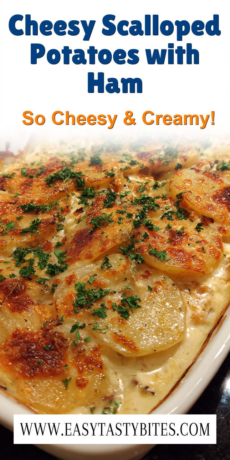 Cheesy Scalloped Potatoes with Ham served warm with gentle spices and a cozy aroma