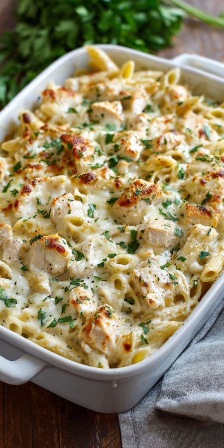 Chicken Alfredo Bake Dinner Ideas served warm with cozy spices