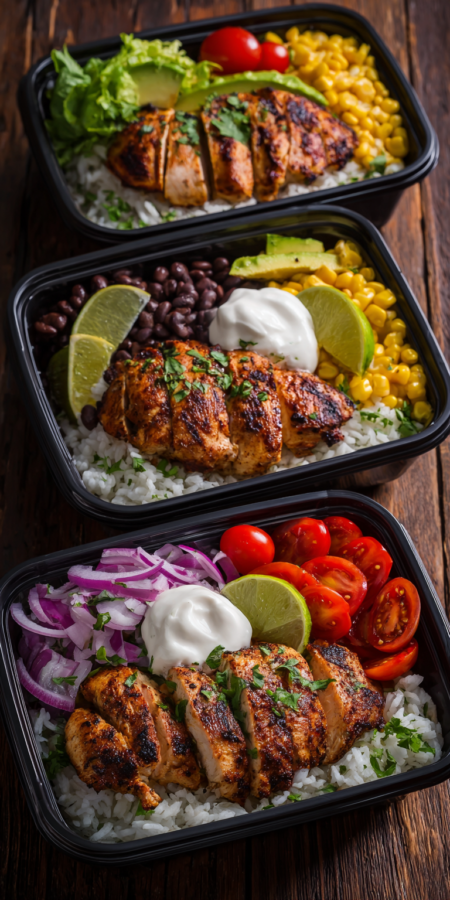 Chicken Burrito Bowl Protein Meal Prep served warm with cozy spices