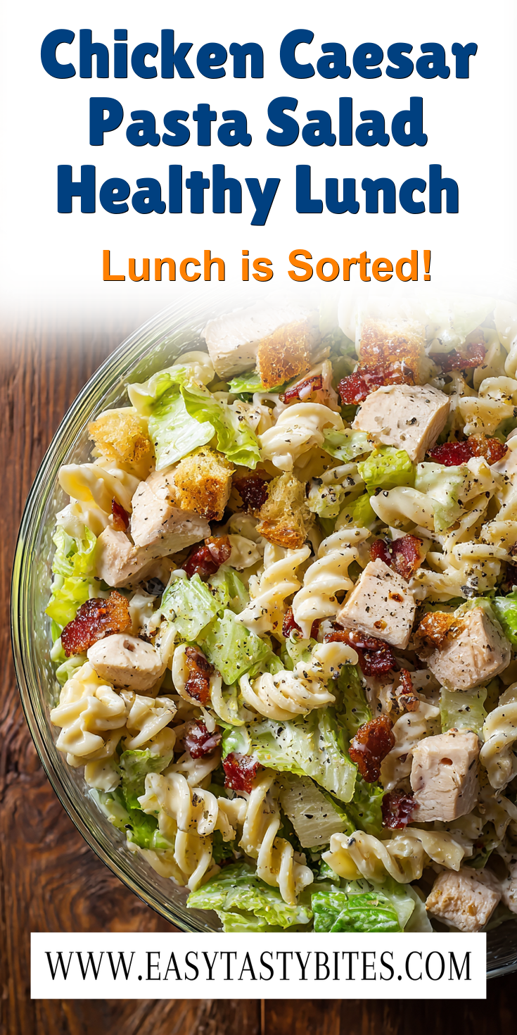 Chicken Caesar Pasta Salad Healthy Lunch served warm with cozy spices