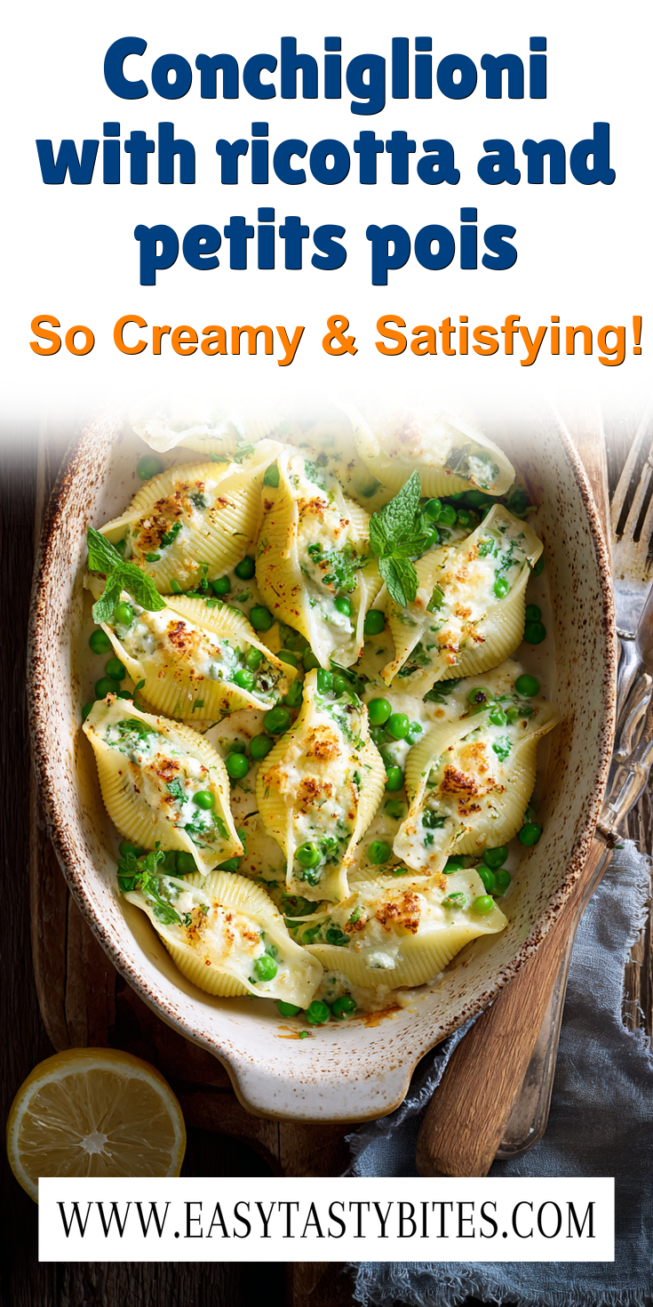 Conchiglioni with ricotta and petits pois served warm with cozy spices