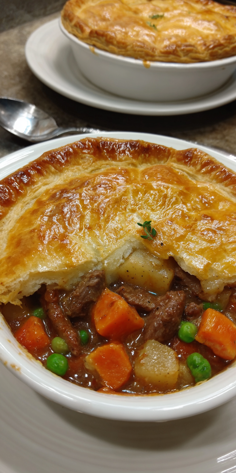 Corned beef pie served warm with cozy spices