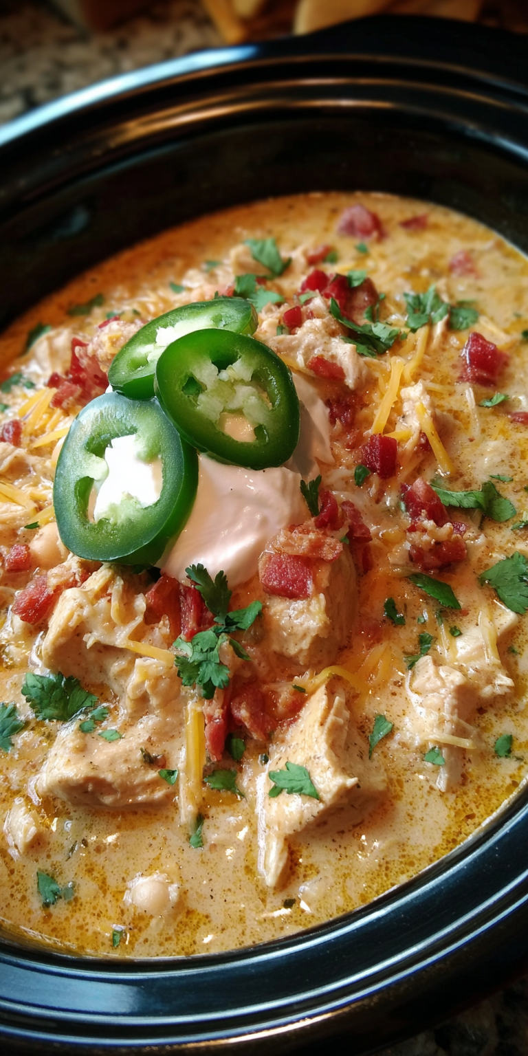 Creamy Crack Chicken Chili Dump Dinner served warm with cozy spices