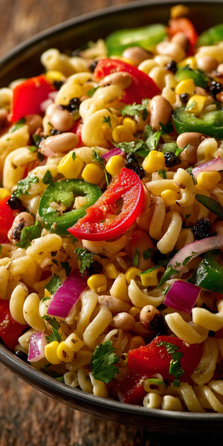 Creamy Dill Pickle Pasta Salad served warm with cozy spices