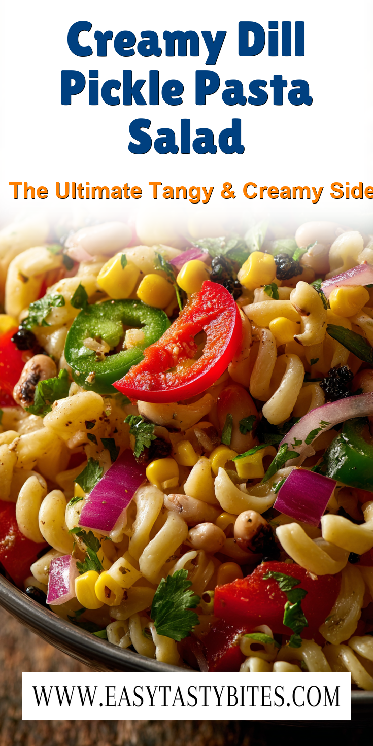 Creamy Dill Pickle Pasta Salad served warm with cozy spices