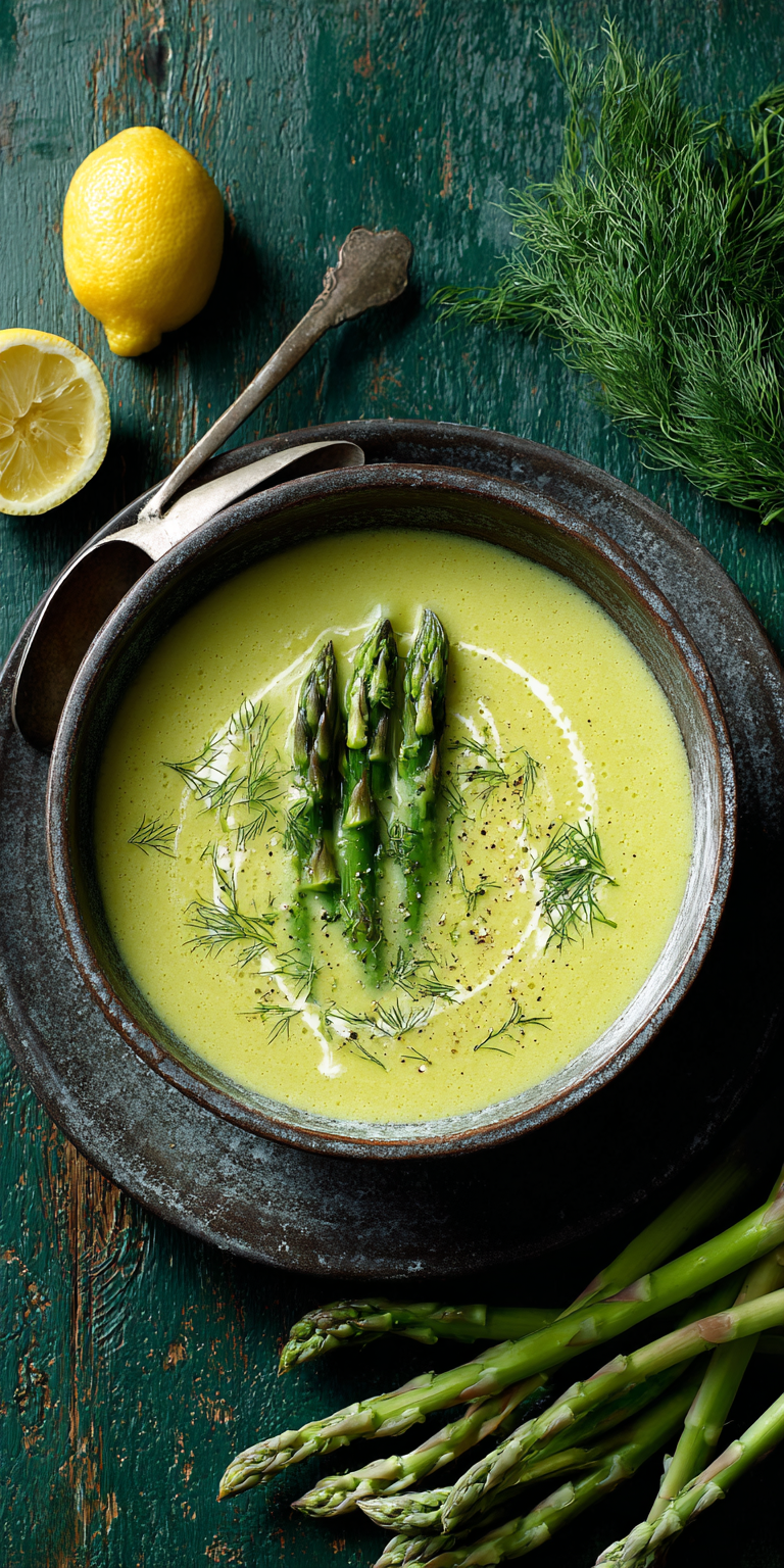 Creamy Lemon Asparagus Soup served warm with cozy spices