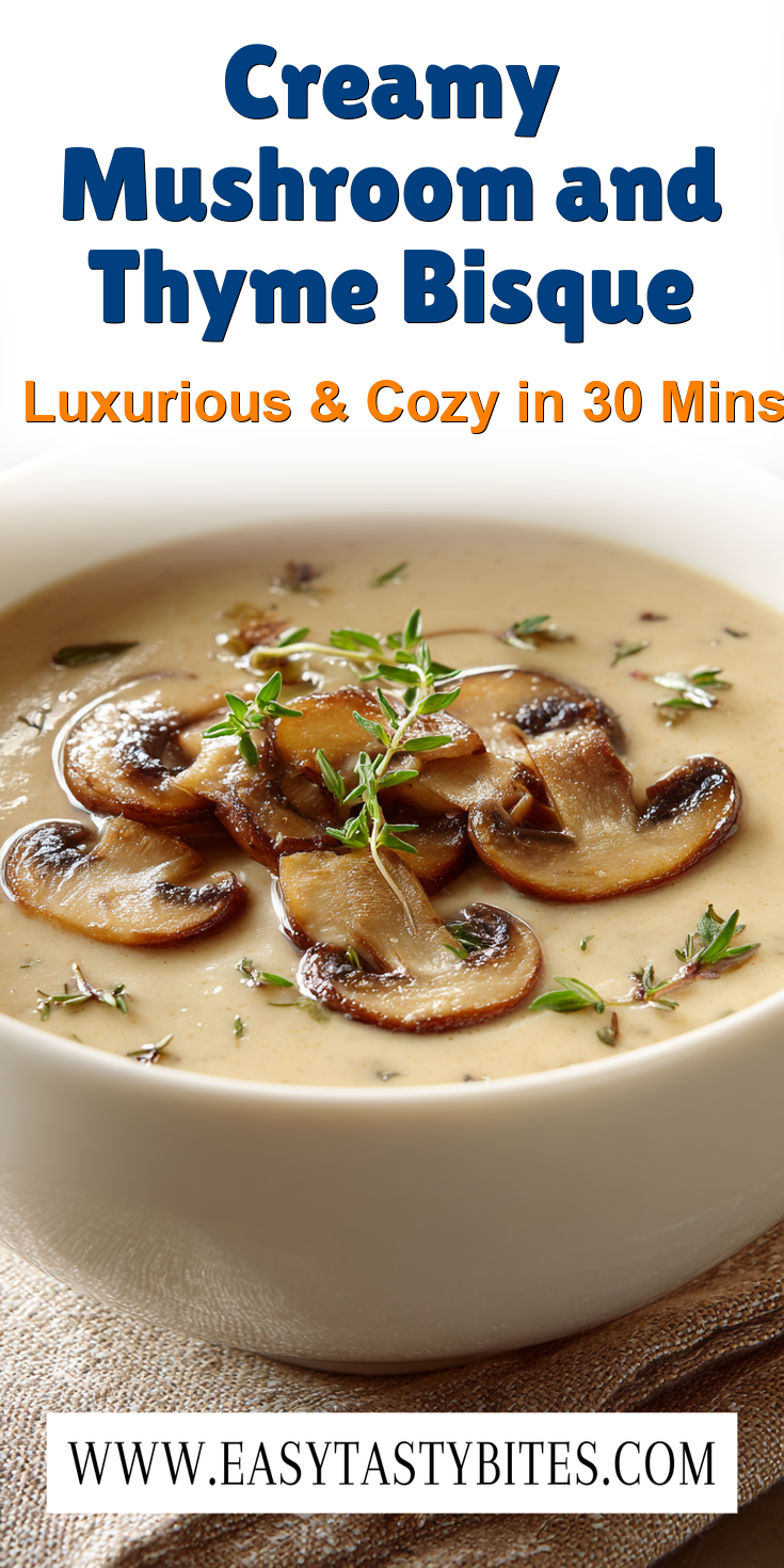 Creamy Mushroom and Thyme Bisque served warm with cozy spices