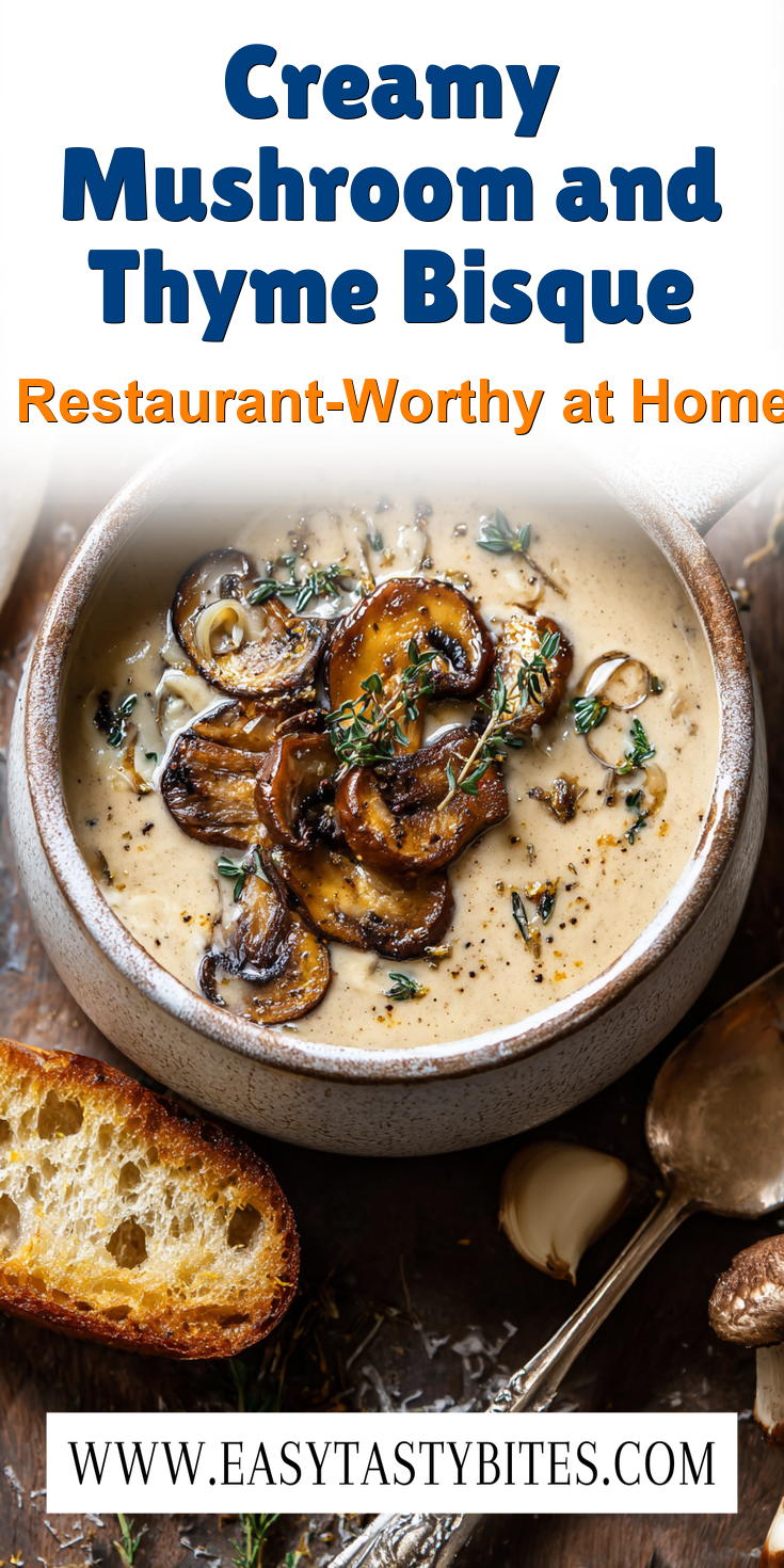 Creamy Mushroom and Thyme Bisque served warm with cozy spices