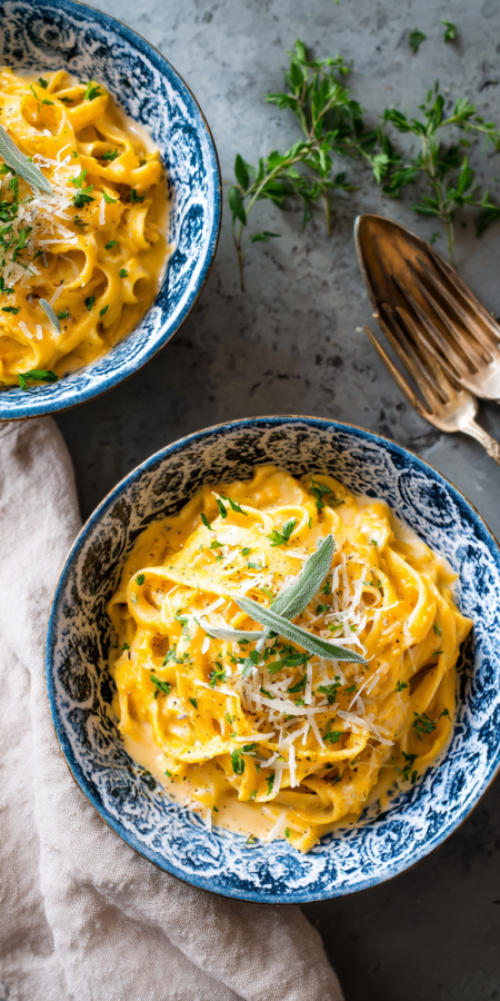 Creamy Pumpkin Pasta Sauce served warm with cozy spices