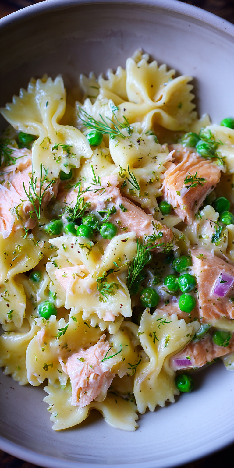Creamy Salmon Pasta with Peas served warm with cozy spices