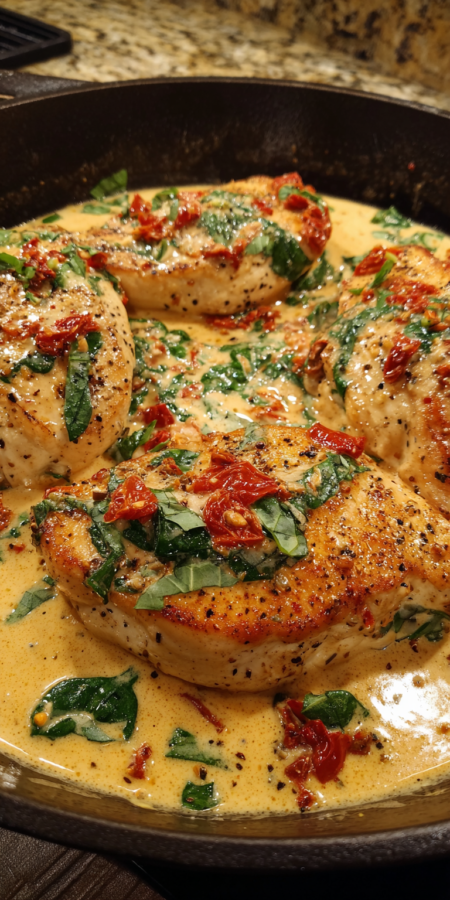Creamy Tuscan Chicken High Protein Dinner served warm with cozy spices