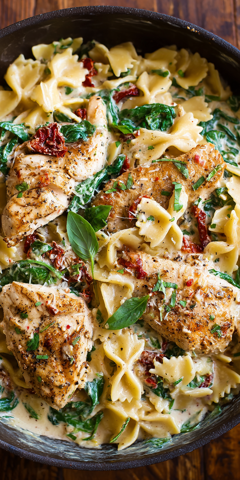 Creamy Tuscan Chicken Pasta served warm with cozy spices