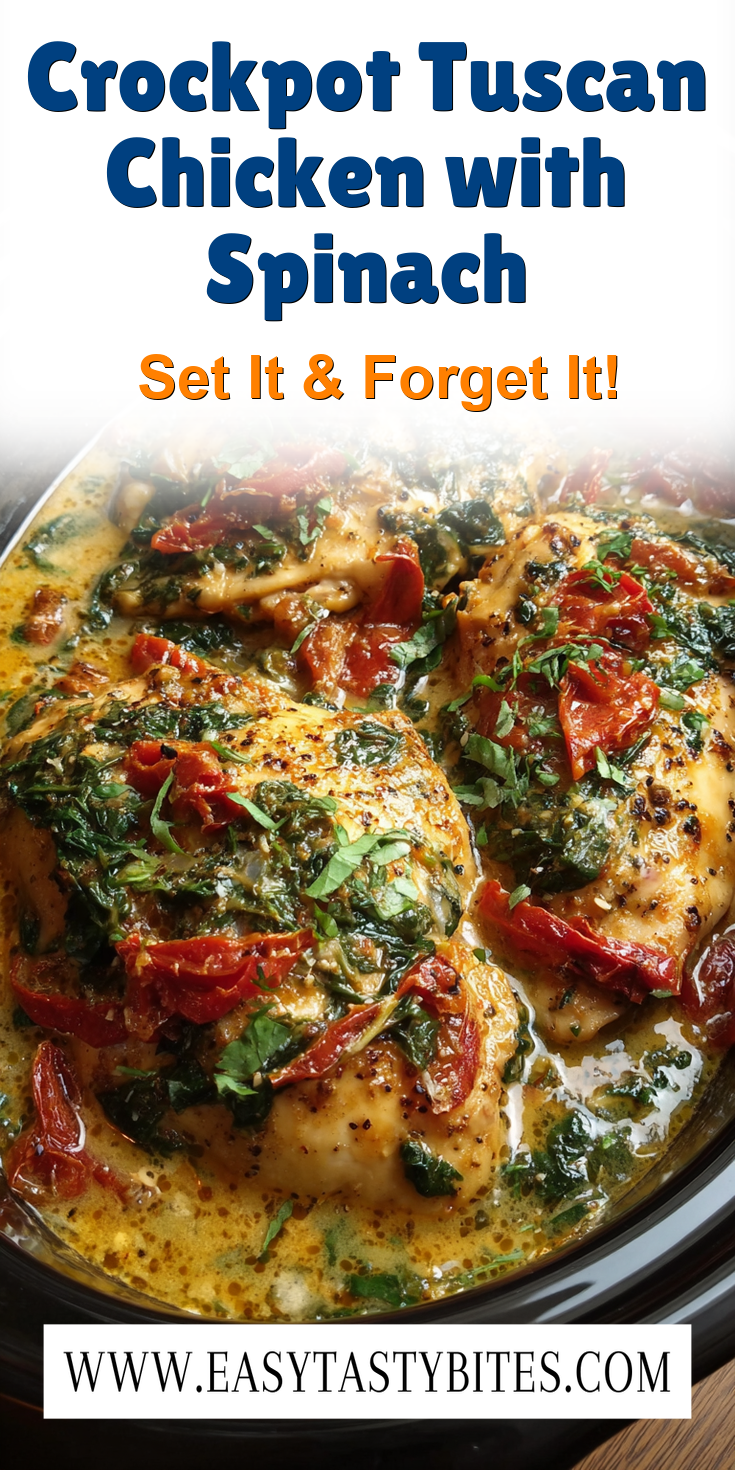 Crockpot Tuscan Chicken with Spinach served warm with cozy spices