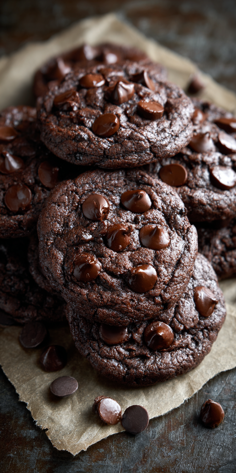 Double Chocolate Chip Fudge Cookies served warm with cozy spices