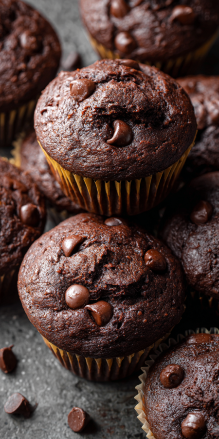 Double Chocolate Fudge Banana Muffins served warm with cozy spices