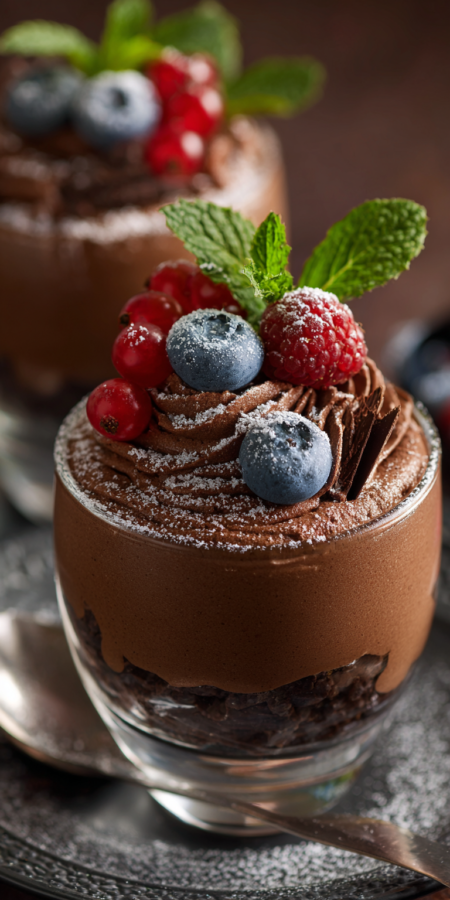 Easy Chocolate Mousse Dessert Cups served warm with cozy spices