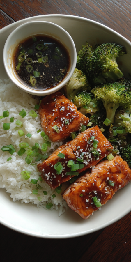 Easy Teriyaki Salmon Rice Bowl served warm with cozy spices
