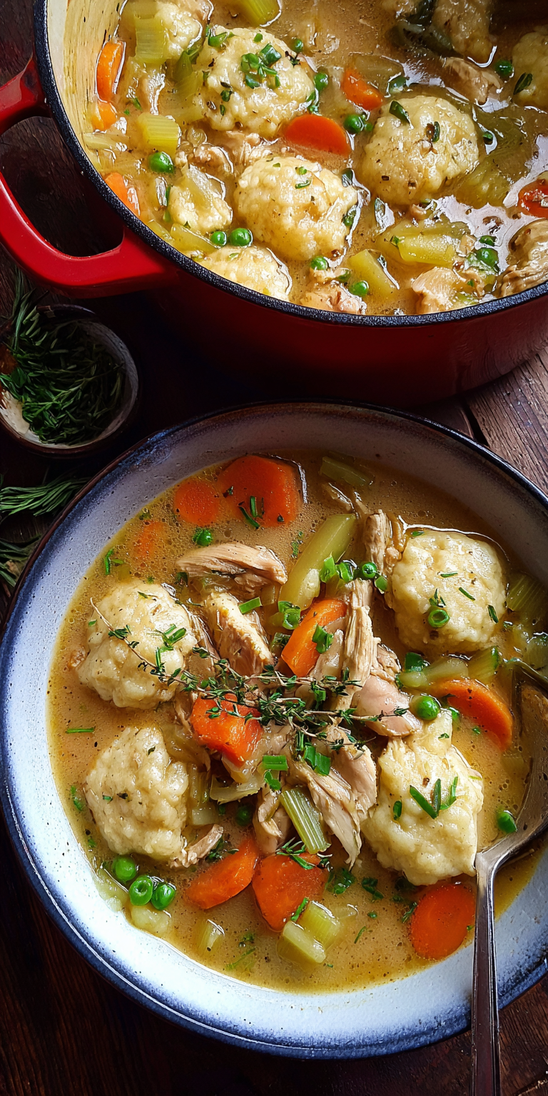 Flat Dumplings Chicken Stew served warm with cozy spices
