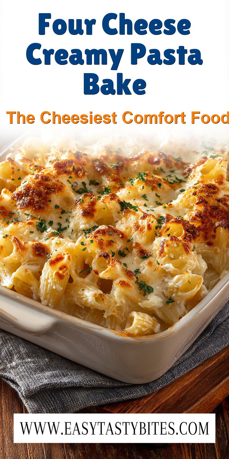Four Cheese Creamy Pasta Bake served warm with cozy spices