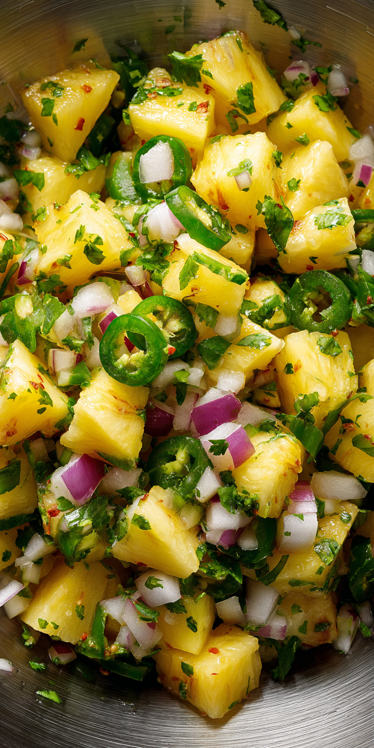 Fresh Pineapple Jalapeno Salsa Recipe served warm with cozy spices