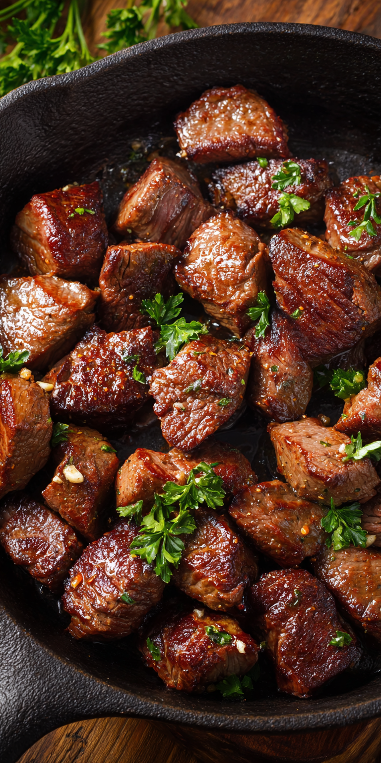 Garlic Butter Steak Bites High Protein Dinner served warm with cozy spices