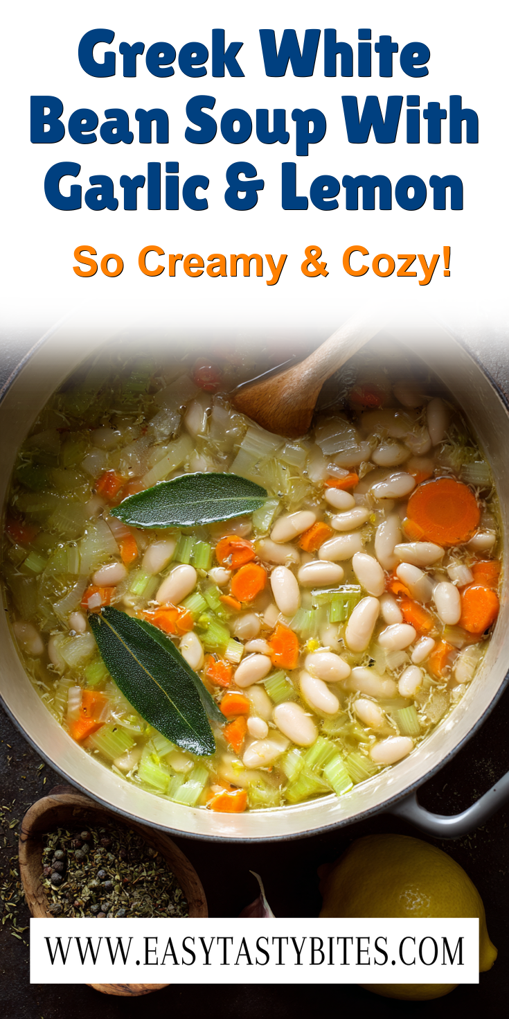 Greek White Bean Soup With Garlic & Lemon served warm with cozy spices