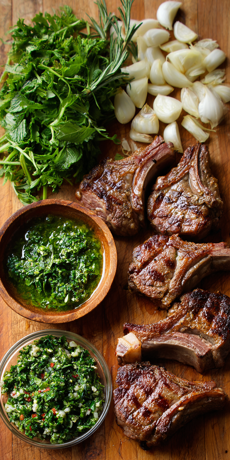 Grilled Lamb Chops with Mint Chimichurri served warm with cozy spices